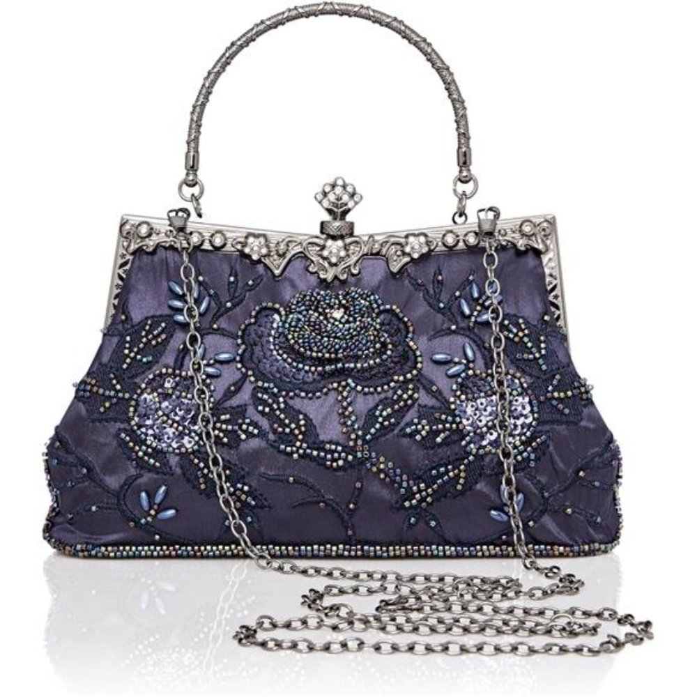Beaded Purses for Women Y-navy Blue